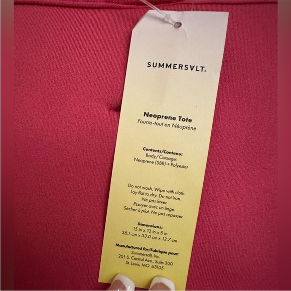 Summersalt NWT Neoprene Beach Tote Bag cherry Red Hot Pink - Picture 12 of 13